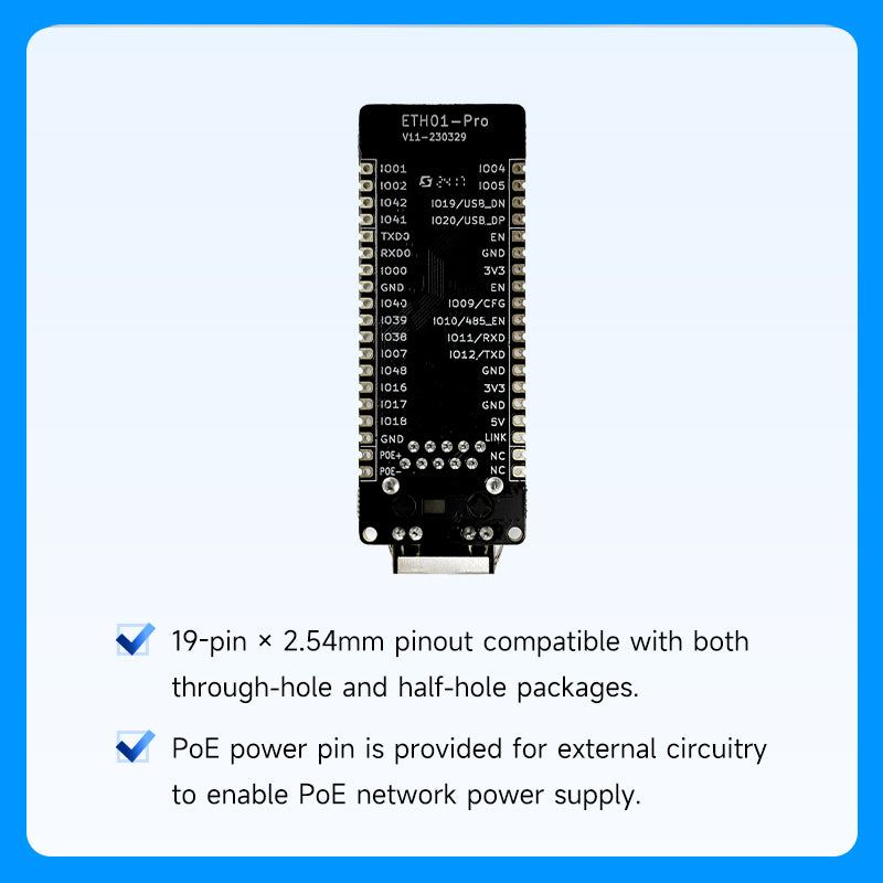Wireless-tag WT32-ETH01 PRO RJ45 Ethernet module based on ESP32-S3 16M Flash Communication ESP32 development board with POE Embedded Serial Port for IoT Gateway